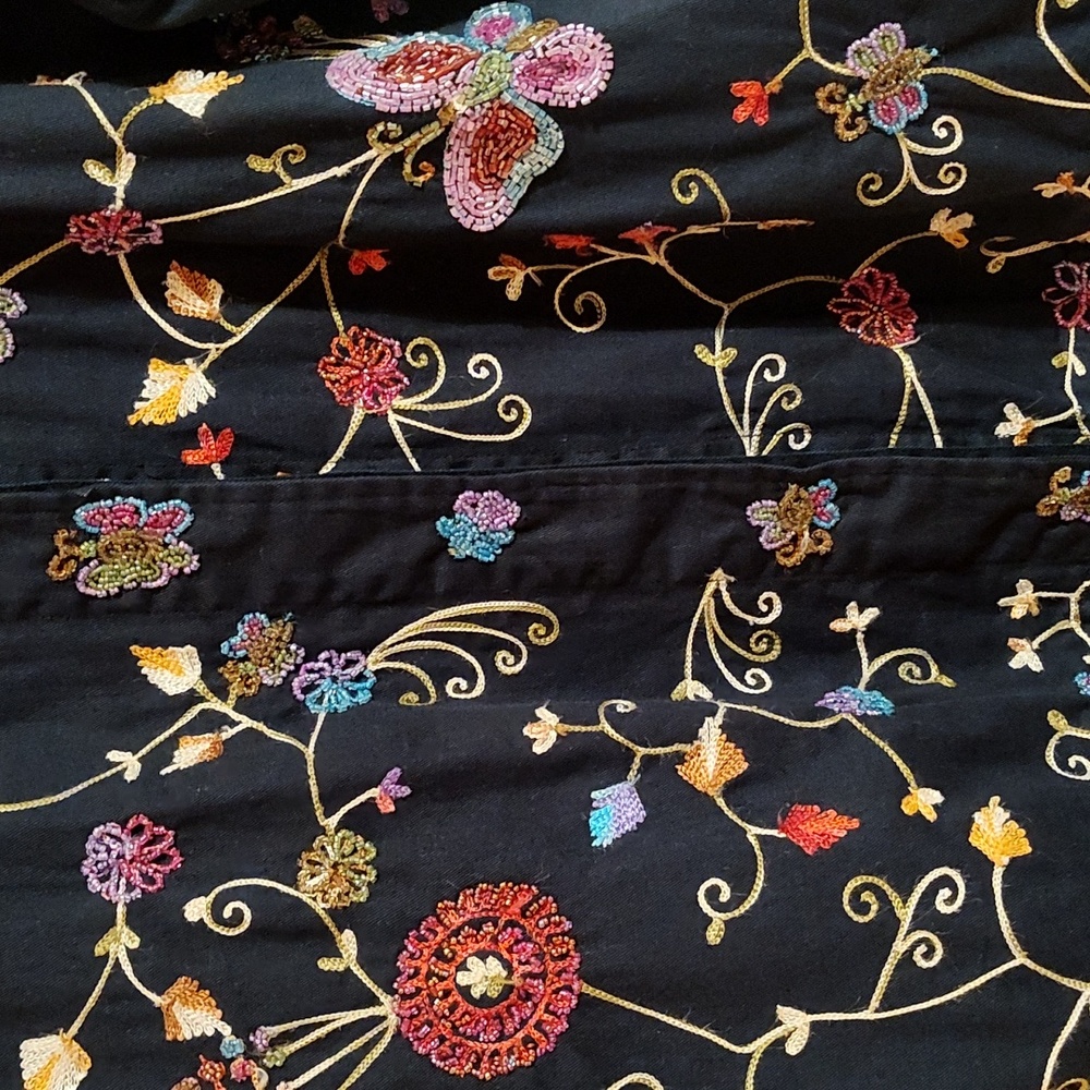 Stunning Quacker Factory Beaded Shacket Navy Embroidery Butterfly Cotton India L - Picture 8 of 16